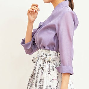 Hanbok Women Blouse Jeogori Top, Korean Modern Hanbok Casual Party Dress Clothing for Women, Modernized Daily Hanbok Shirt Purple image 7