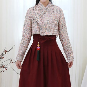 Hanbok Women Tweed Short Jacket Jeogori Top, Korean Modern Hanbok Casual Party Clothing for Women, Modernized Daily Hanbok Outer