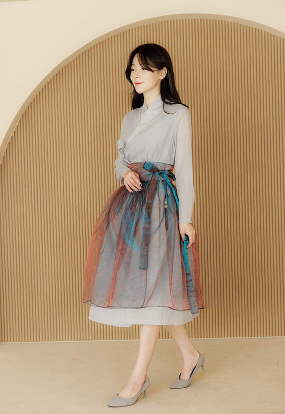 Hanbok Women See Through Sleeve Dress, Korean Modern Hanbok