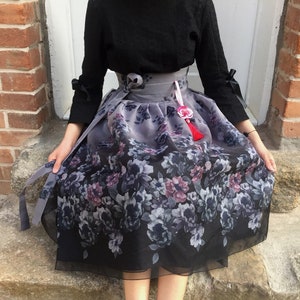 Hanbok Women Gradation Layered Wrap Skirt, Korean Modern Hanbok Casual Party Dress Clothing, Korean Modernized Daily Hanbok Skirt Black