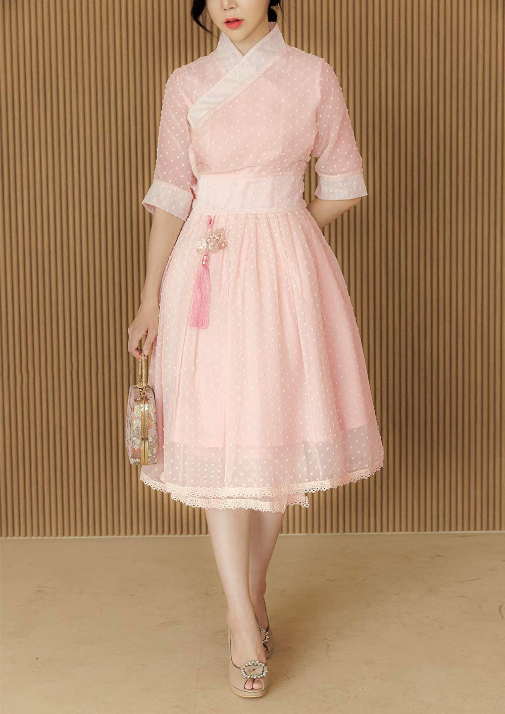 韓国商品/PLANFOROTHERDAY DOT DRESS Hanbok Women Dot Pattern Dress, Korean Modern Hanbok Wrap