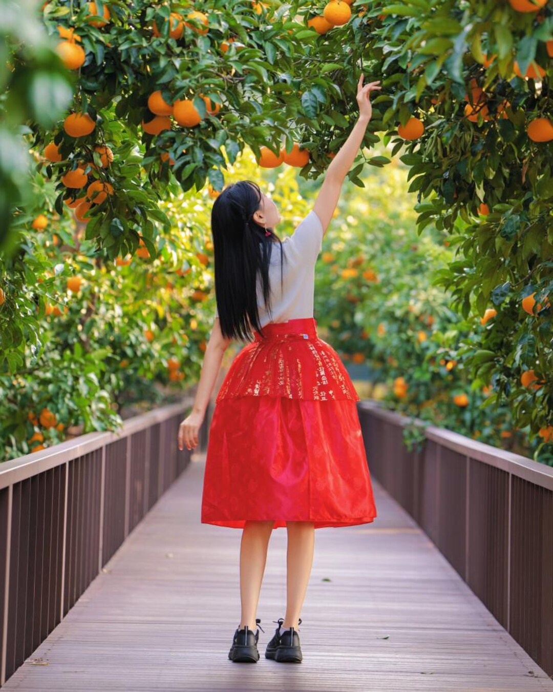 Hanbok Women Wrap Skirt, Red Silk-like Hanbok Skirt With