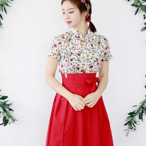 Hanbok Women Short Sleeve Blouse Jeogori Top, Korean Modern Hanbok Casual Party Dress for Women, Modernized Daily Hanbok Shirt for Summer