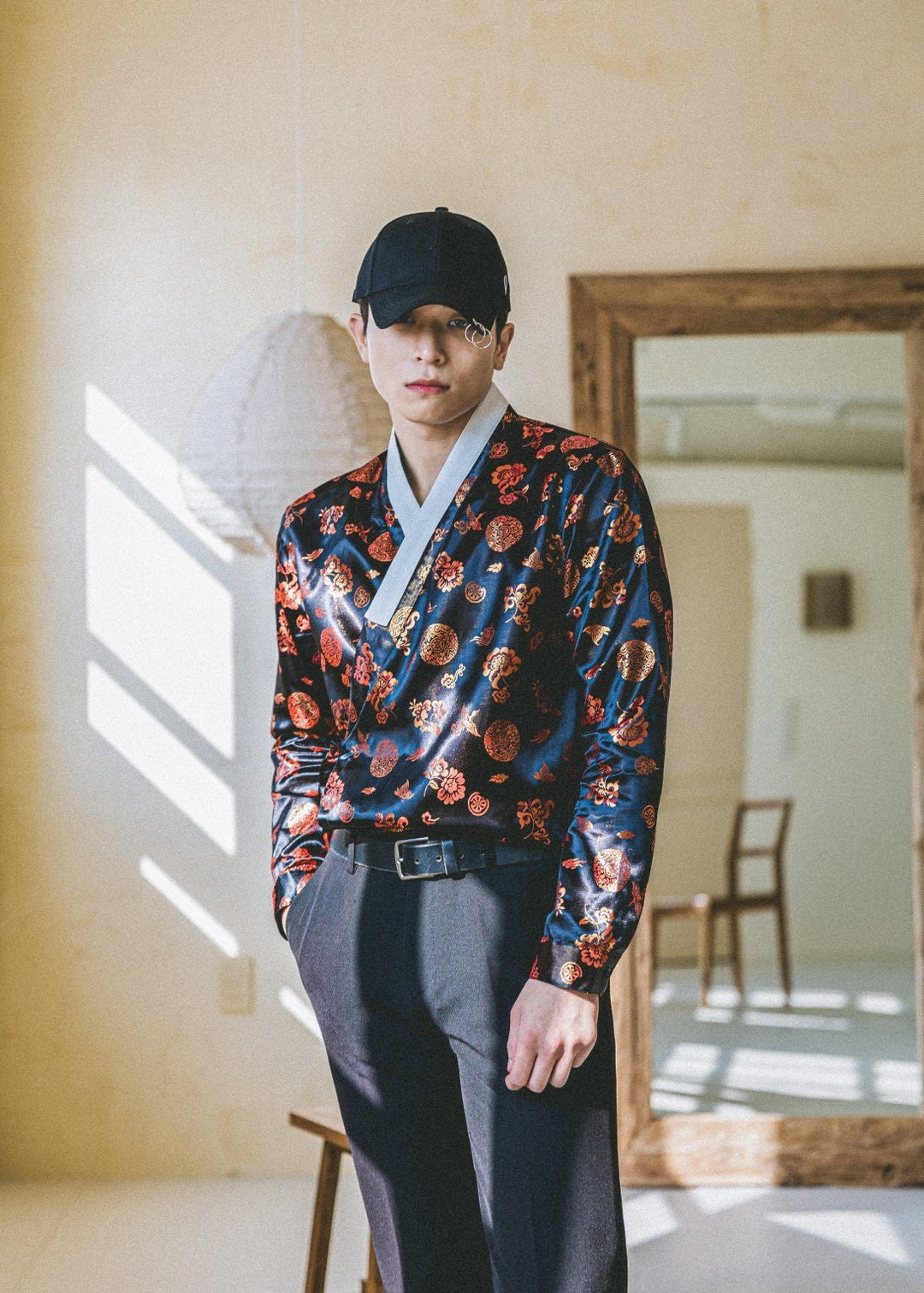 Hanbok Gold Foil Print Shirt for Men Korean Modern Hanbok Top Etsy