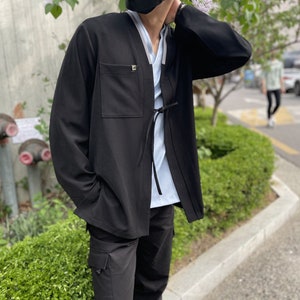Hanbok Jacket Cardigan Durumagi for Men, Korean Modern Hanbok K-Pop Fashion Daily Casual Party Outwear Cloak for Unisex