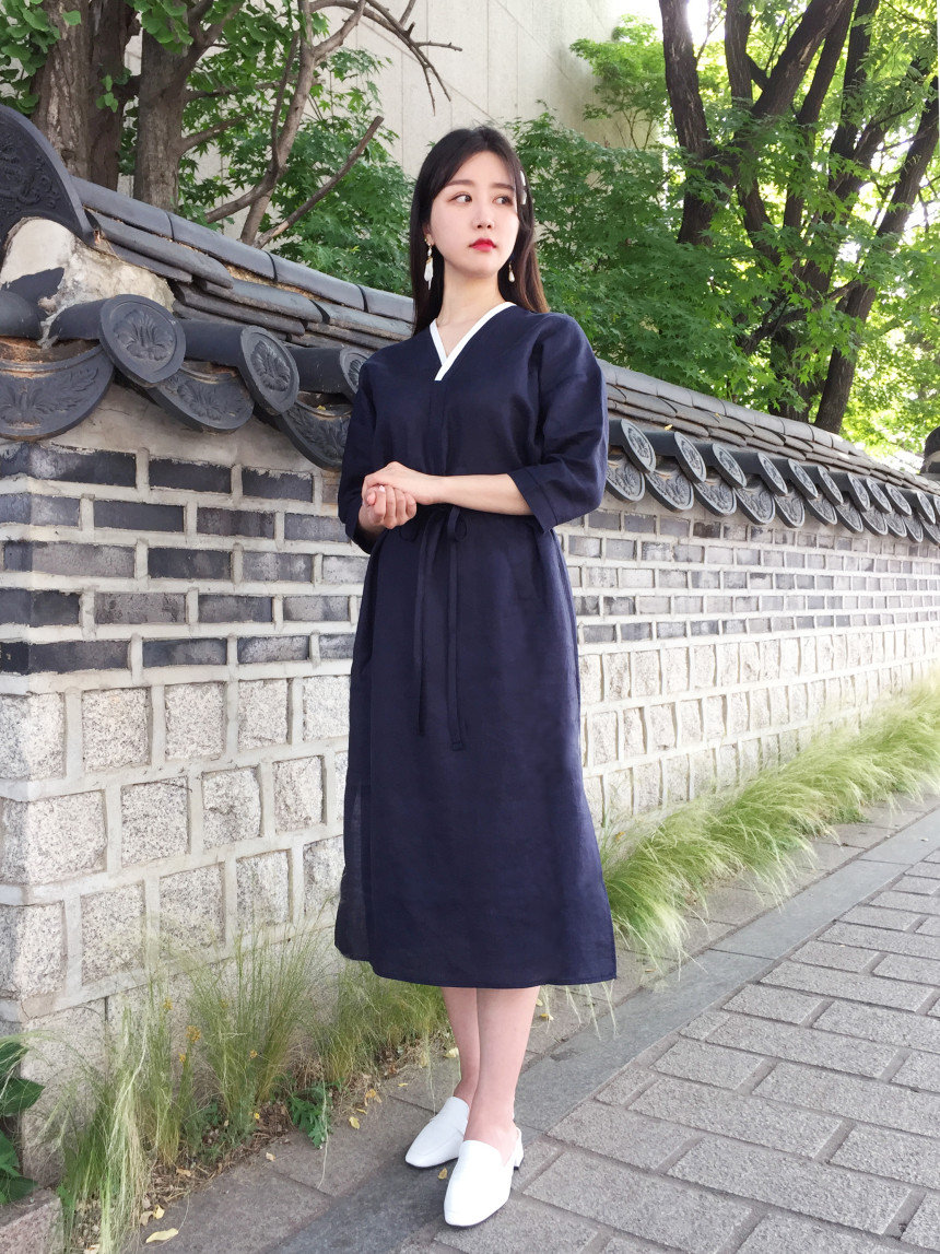 cotton linen long dress Cotton & Linen Halter A Line Long Dress main image 0