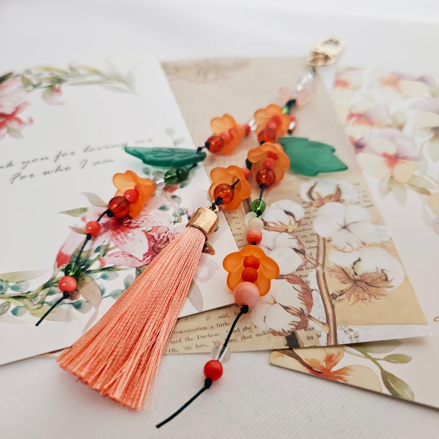 Flower Charm Tassel Ornament Norigae Keychain, Beautiful Korean