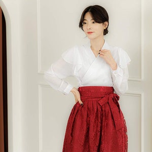 Hanbok Women Blouse Jeogori Top, Korean Modern Hanbok Casual Party Dress Clothing for Women, Modernized Daily Hanbok Long Sleeve Shirt