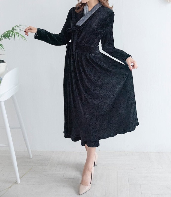 Hanbok Women Dress, Korean Modern Hanbok Wrap Style Long