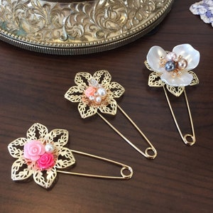 Hanbok Flower Safety Pin Brooch, Korean Hanbok Accessory Ornament Flower Safety Pin Brooch, Korean Traditional Accessory