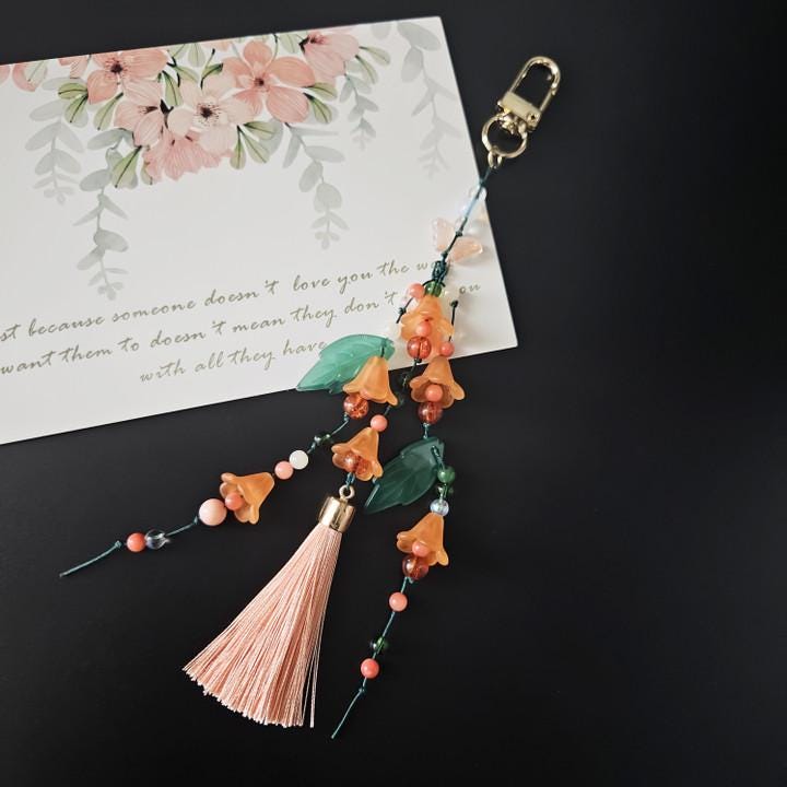 Flower Charm Tassel Ornament Norigae Keychain, Beautiful Korean