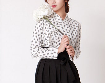 Hanbok Women Blouse Jeogori Top, Korean Modern Hanbok Casual Party Dress Clothing for Women, Modernized Daily Hanbok Shirt for F/W