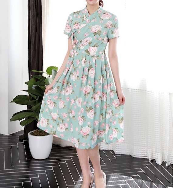 Hanbok Women Dress, Korean Modern Hanbok Wrap Style Long Dress, Korea  Modernized Daily Casual Party Short Sleeve Hanbok Dress Mint Color - Etsy