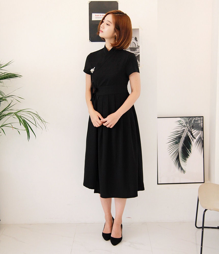 korean dress black Korean Style] A-line Long Sleeve Knitted One Piece Black Dress – Ordicle