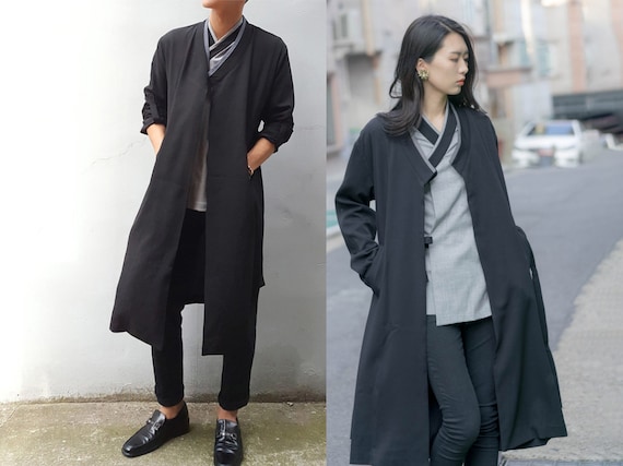 Hanbok Jacket Durumagi for Unisex Korean Modern Hanbok Daily Casual Party Outwear Open Coat for Men Women Black Color Etsy