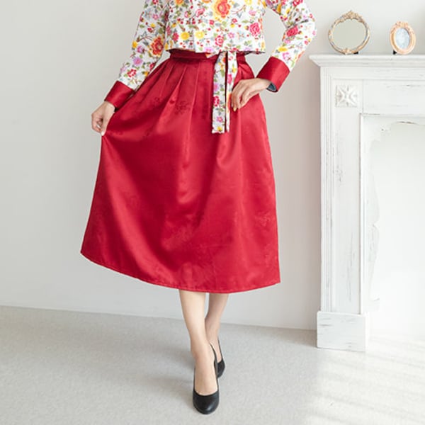 Hanbok Women Elastic Waistband Skirt, Korean Modern Hanbok Skirt Casual Party Dress Clothing for Women, Korean Modernized Daily Hanbok Skirt