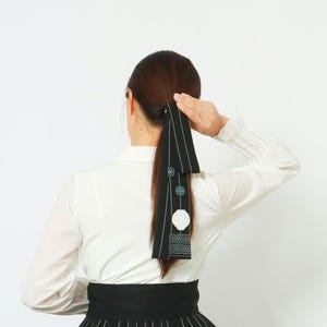 Moon Jar-patroon Daenggi, Koreaans Hanbok-haaraccessoire, zwarte stropdassjaal, haarlint traditionele Koreaanse stijl