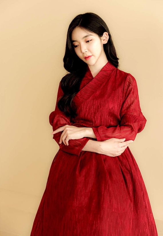 Hanbok Women Dress, Korean Modern Hanbok Wrap Style Long Sleeve Dress, Korea Modernized Daily Casual Party Hanbok Dress Red Color - Etsy Hanbok Women Dress, Korean Modern Hanbok Wrap Style Long Sleeve Dress, Korea Modernized Daily Casual Party Hanbok Dress Red Color - Etsy