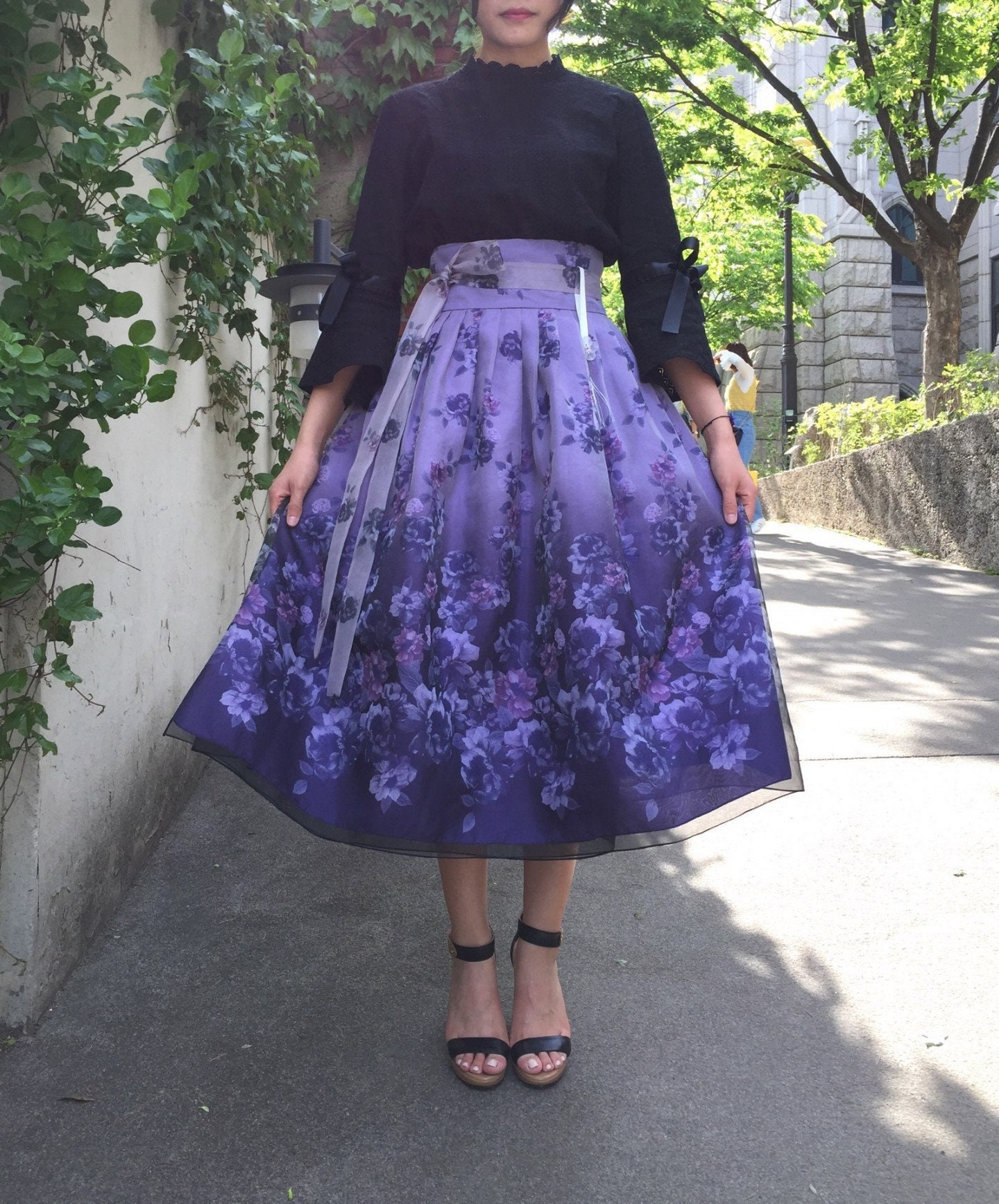 Hanbok Women Gradation Layered Wrap Skirt, Korean Modern