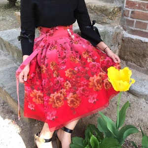 Hanbok Women Gradation Layered Wrap Skirt, Korean Modern Hanbok Casual Party Dress Clothing, Korean Modernized Daily Hanbok Skirt Red