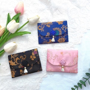Traditionelles Muster Kartenetui, schönes traditionelles koreanisches Hanbok-Accessoire, Verzierungs-Quasten-Kartenhalter, traditionelle Korea-Kartenhülle