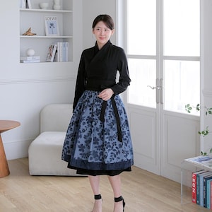 Vestido Hanbok Negro, Vestido Largo Envuelto Estilo Hanbok Moderno Coreano, Vestido Hanbok De Manga Larga Para Fiestas Casuales De Uso Diario Modernizadas De Corea