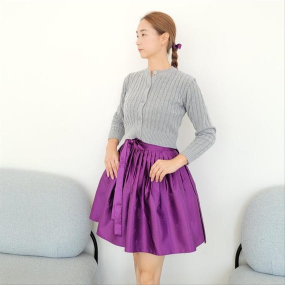 Hanbok Women Mini Wrap Skirt, Shimmer Purple Modern Hanbok Short