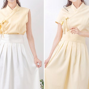 Hanbok Women Summer Blouse Jeogori Top, Korean Modern Hanbok Casual Party Dress for Women, Modernized Daily Hanbok Shirt Yellow