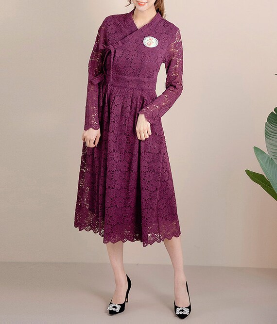Buy Hanbok Women Dress, Korean Modern Hanbok Wrap Style Long Dress, Korea Modernized Daily Casual Party Hanbok Lace Wine Dress, Evening Dress Online in India - Etsy Buy Hanbok Women Dress, Korean Modern Hanbok Wrap Style Long Dress, Korea Modernized Daily Casual Party Hanbok Lace Wine Dress, Evening Dress Online in India - Etsy