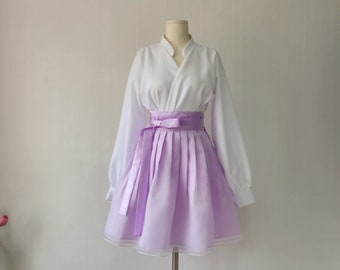 Hanbok Women Wrap Mini Skirt, Beautiful Korean Modern Hanbok Casual Party Dress Clothing, Korean Modernized Daily Hanbok Mini Skirt