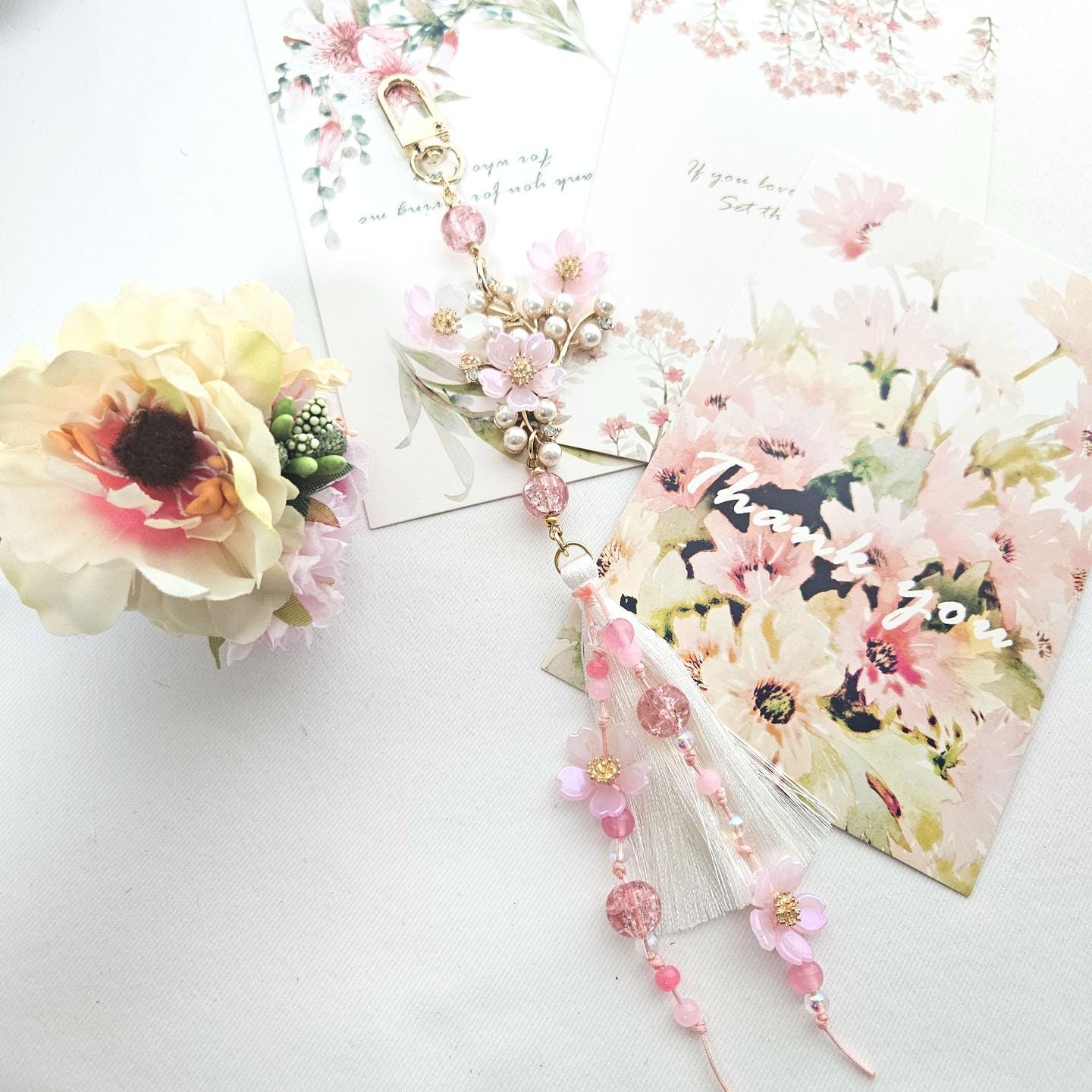 Cherry Blossom Keychain Norigae, Beautiful Korean Traditional