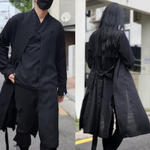 Hanbok See-through Jacket Durumagi for Unisex, Korean Modern Hanbok K-Pop Fashion Daily Casual Party Outwear Open Coat for Men/Women, Black
