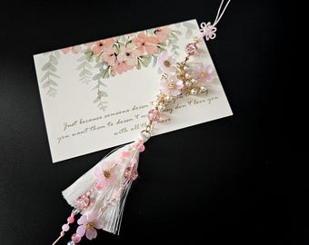 Cherry Blossom Keychain Norigae, Beautiful Korean Traditional Hanbok Accessory, Flower Charm Tassel Ornament