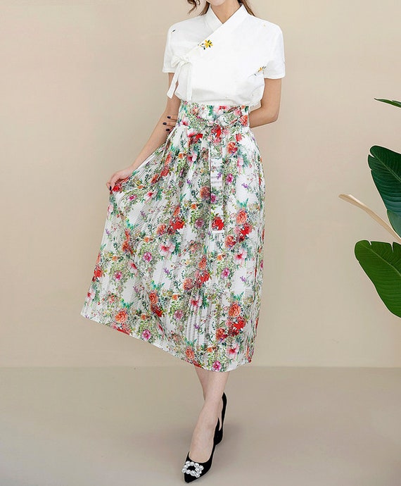 Hanbok Women Elastic Waistband Skirt Korean Modern Hanbok Skirt Casual Party Dress Clothing for Women Modernized Daily Hanbok Skirt Etsy Canada