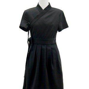 Hanbok Women Dress, Korean Modern Hanbok Wrap Style Short Sleeve Dress, Korea Modernized Daily Casual Party Hanbok Black Mini Dress image 3