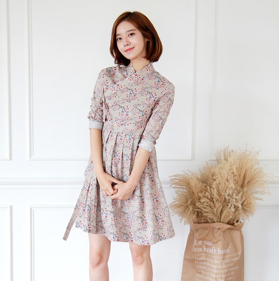 Hanbok Women Dress Korean Modern Hanbok Wrap Style Mini Dress