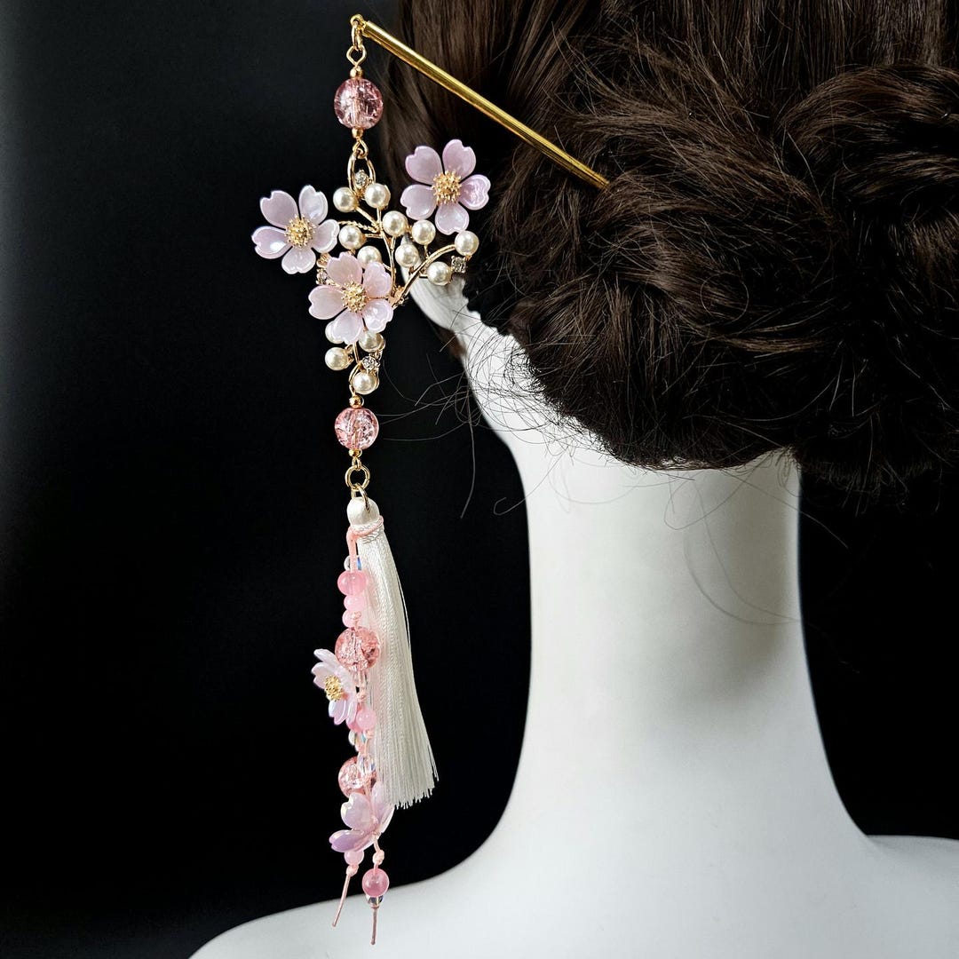 Cherry Blossom Binyeo, Korean Hanbok Hair Pin Hair Stick