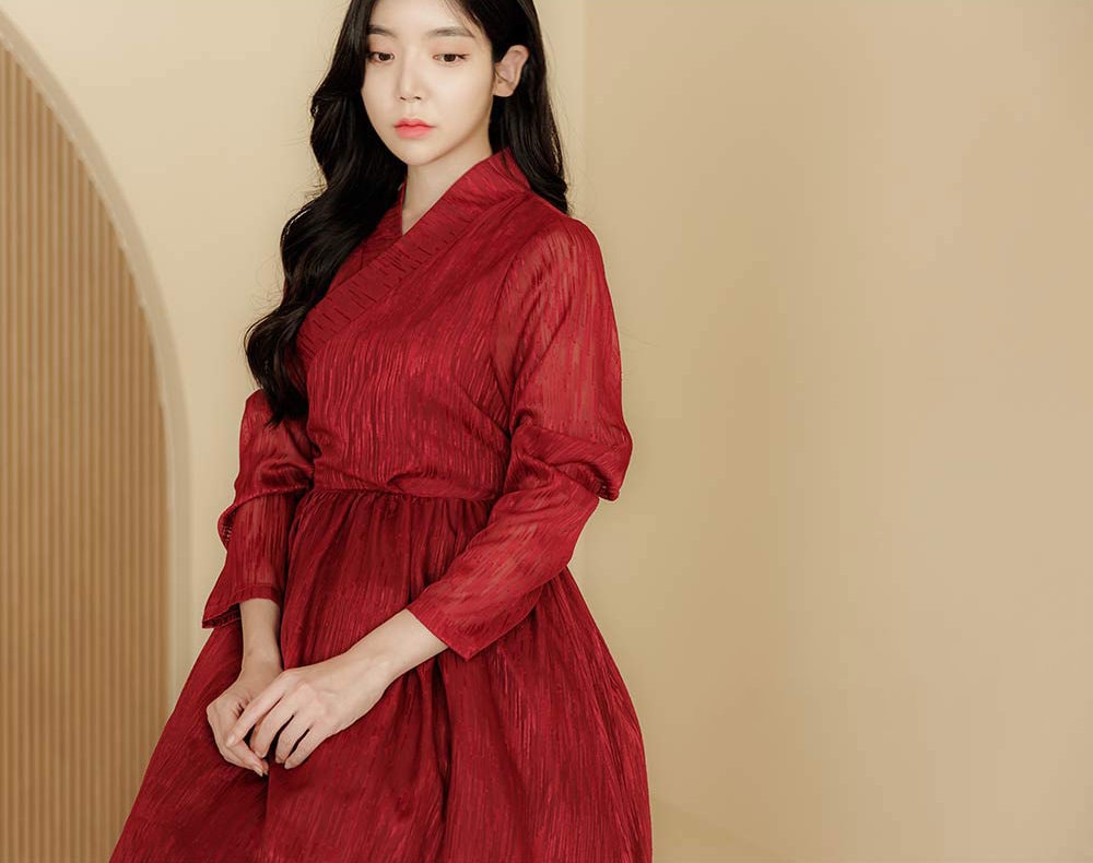 Hanbok Women Dress, Korean Modern Hanbok Wrap Style Long Sleeve Dress, Korea  Modernized Daily Casual Party Hanbok Dress Red Color - Etsy