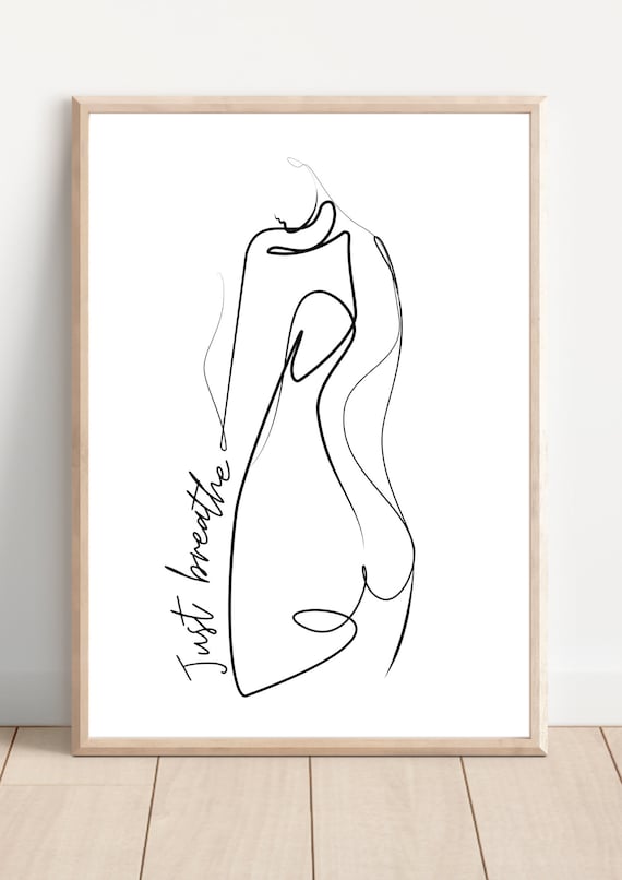 Just breathe line art print | Woman line art | Wall print | Black and white minimalist print