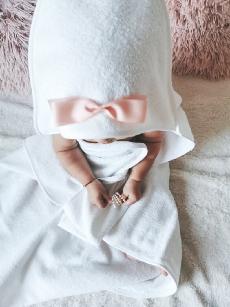 White baby towel whit hood, Baby Terrycloth Towel, Baby Hooded Baby Towel, Terrycloth Towel, Organic cotton towel for baby, Newborn towel image 8