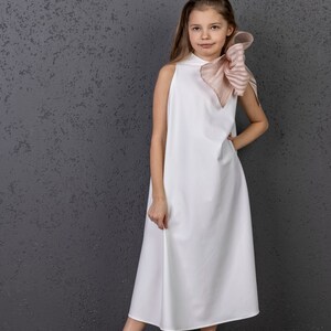 Luxury Communion Dress, First Communion Dress, White Christening Dress, European Style Dress, Minimalist Baptism dress, White Flower Dress image 3