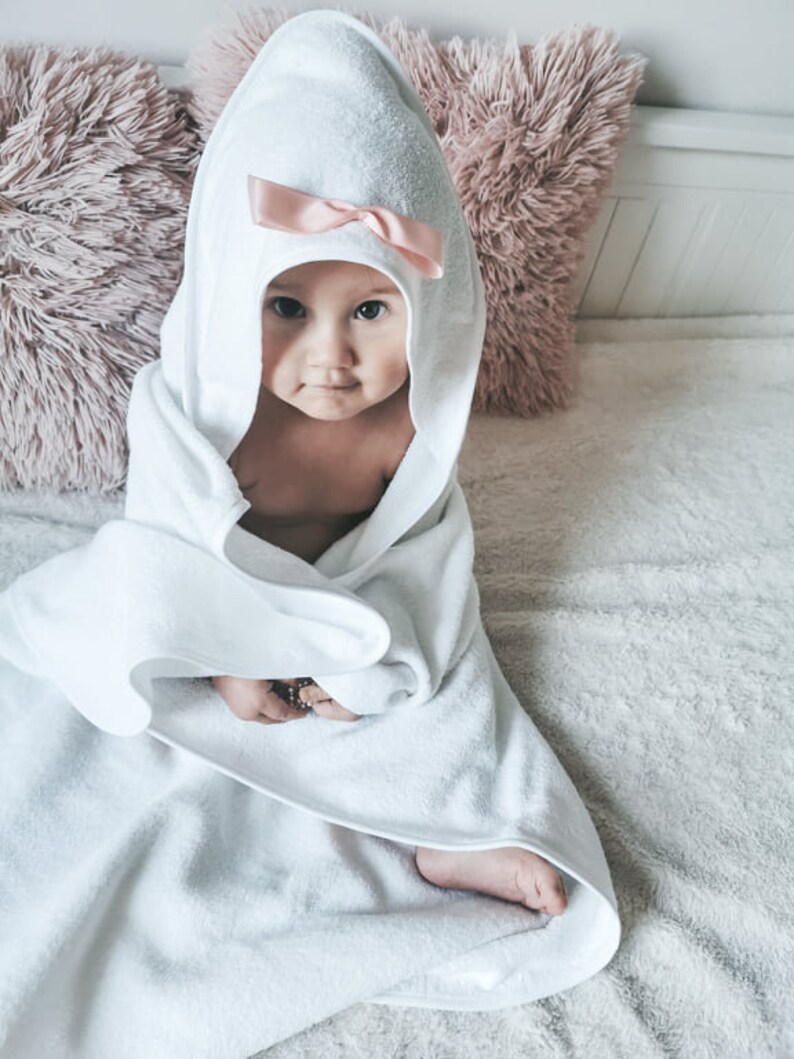 White baby towel whit hood, Baby Terrycloth Towel, Baby Hooded Baby Towel, Terrycloth Towel, Organic cotton towel for baby, Newborn towel image 10