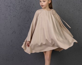 Elegant flower girl dress, Beige flower girl dress, Luxury dress, Copper girls dress, First communion dress, Baptism dress, Blessing, Gown