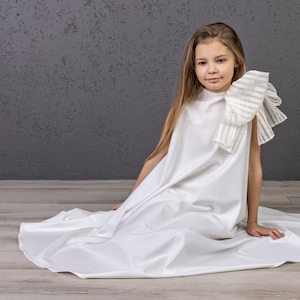Luxury Communion Dress, First Communion Dress, White Christening Dress, European Style Dress, Minimalist Baptism dress, White Flower Dress image 1
