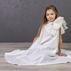 Luxury Communion Dress, First Communion Dress, White Christening Dress, European Style Dress, Minimalist Baptism dress, White Flower Dress image 1