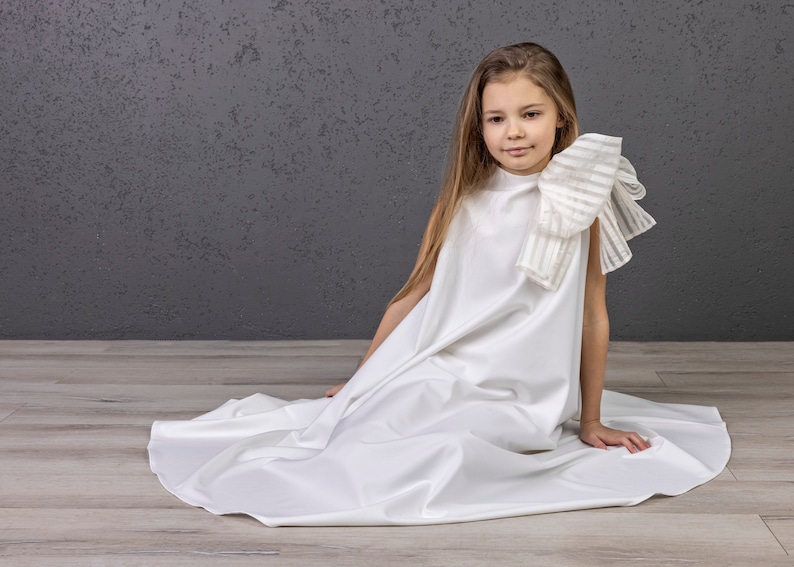 Luxury Communion Dress, First Communion Dress, White Christening Dress, European Style Dress, Minimalist Baptism dress, White Flower Dress image 1