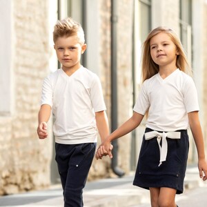 White viscose T-shirt for boy, Blank White boy T-shirt, Baptism T-shirt for toddler, Christening T-shirt, Suit t-shirts, V neck t-shirt image 2