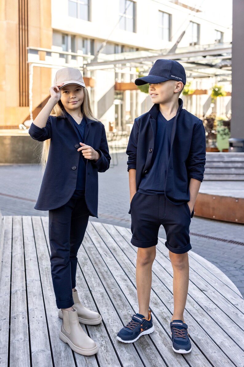 Boys Cotton Blend Classic Combined Suit Set - Blue Navy main image 0