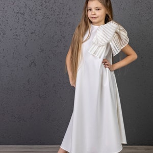 Luxury Communion Dress, First Communion Dress, White Christening Dress, European Style Dress, Minimalist Baptism dress, White Flower Dress image 7
