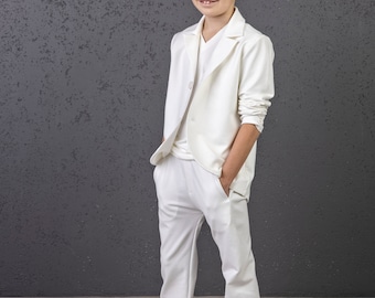 Weißer Jungenanzug aus Bio-Baumwolle: 2-teiliges formelles Set